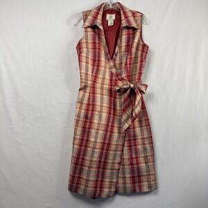 I.C.E Wrap Dress Silk Womens Size 6 Plaid Sleeveless Business Casual Preppy